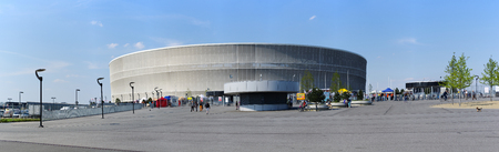 WROCLAW, POLAND - MAY 2, 2015: Wroclaw's stadium during Good Beer Festival. Stadium was built for the 2012 UEFA European Football Championship. Currently it is also used by a number of cultural events.のeditorial素材