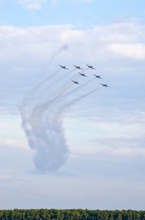 RADOM, POLAND - AUGUST 22, 2015: Display of polish team "Orlik". Airshow event on 22 August 2015, Radom, Polandのeditorial素材