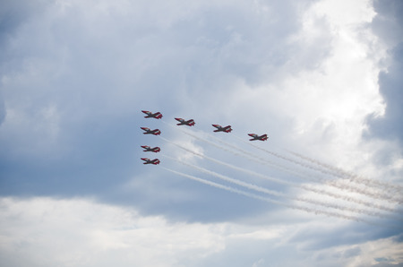 RADOM, POLAND - AUGUST 22, 2015: Display of spanish group Patrulla Aguila. Airshow event on 22...