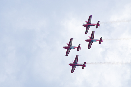 Radom, Poland - August 22, 2015: Royal Jordanian Falcons group during the show. Airshow event on 22...