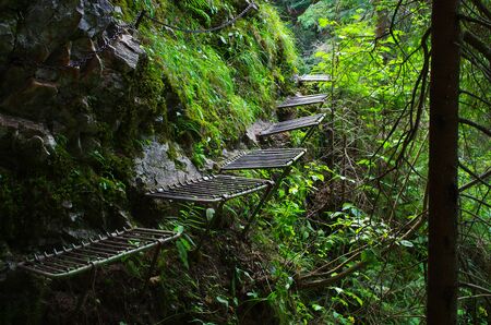 Dangerous trail along the Hornad river, Slovak Paradise