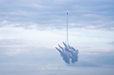 Group of planes during the display on airshowの写真素材