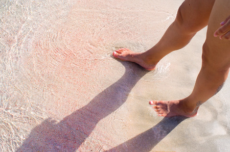 Walking on Elafonissi beach with pink sand - Creteの写真素材
