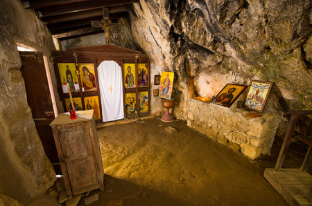 Old chapel in Agia Sofia cave - Crete, Greeceのeditorial素材