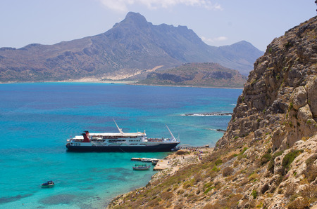 Ship in lagoon of Gramvousa island, Creteの写真素材