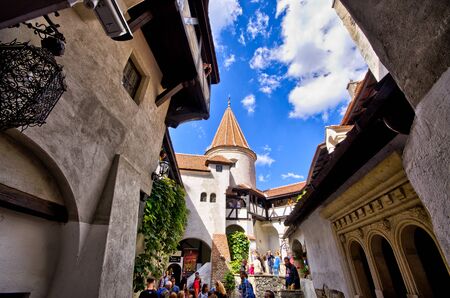 Bran, Romania - September 09, 2015: courtyard of "Dracula" castle. It is among several locations linked to the Dracula legend.のeditorial素材