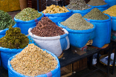Lot of different spices on the market, Moroccoの写真素材