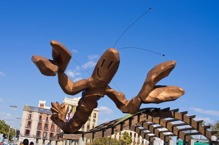 Barcelona, Spain - March 03, 2016: Shrimp statue. It was originally part of the decor at the Gambrinus seafood restaurant. When the Gambrinus restaurant closed the statue was bought by Barcelona city council, restored and now takes pride of place on Passeのeditorial素材