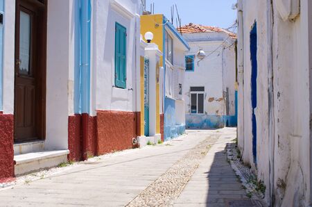 White narrow street of Koskinou, Rhodes - Greeceの写真素材