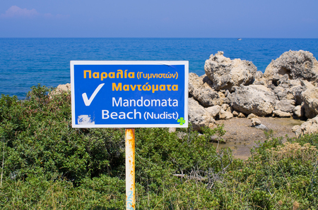 Warning about nudist beach, Rhodes island - Greeceの写真素材