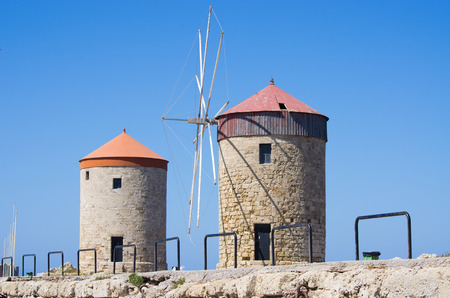 Windmills in the port of Rhodes - Greeceの写真素材
