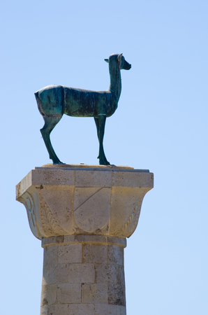 Deer monument in port of Rhodes - Greeceの写真素材