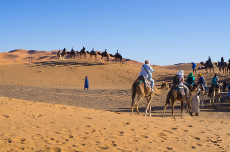 Sahara Desert, Morocco - March 22, 2016: Caravan. It is very popular tourist activity in Morocco.のeditorial素材