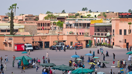 Marrakech, Morocco - March 22, 2016: Djemaa el Fna Square. It is most famous market in Morocco.のeditorial素材