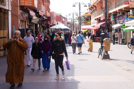 Marrakech, Morocco - March 22, 2016: Djemaa el Fna Square. It is most famous market in Morocco.のeditorial素材