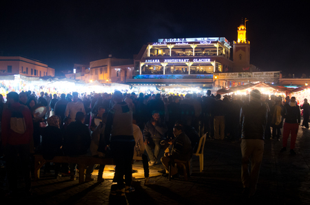 Marrakech, Morocco - March 22, 2016: crowded market. Marrakech is well known from its colorful marked called Jemaa el-Fnaa.のeditorial素材