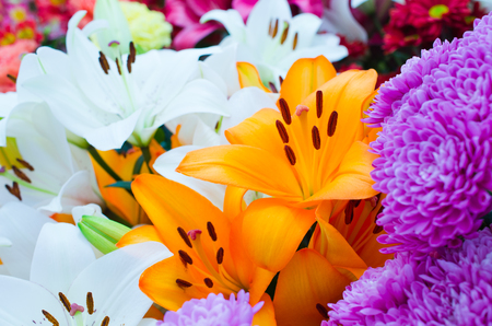 Beautiful bouquet of lily flowersの写真素材