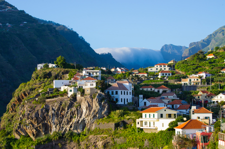 Houses in the hills near Ribeira Brava - Madeira, Portugalの写真素材