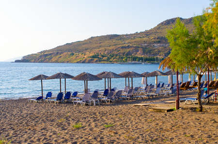 Beach with umbrellas - Lesbos, Greeceの写真素材