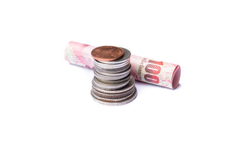 coin stack isolated on white backgroundの写真素材