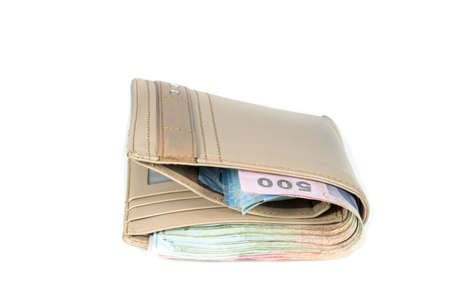 wallet with money isolated on white background