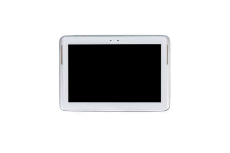 Tablet computer, pen and notebook isolated on over white backgroundの写真素材