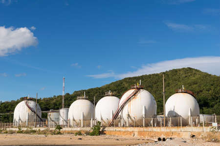 LPG gas storage sphere tanks in Thailandの写真素材