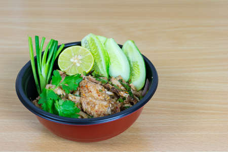 Thai cuisine grilled pork spicy salad, Nam Tok Moo.の写真素材