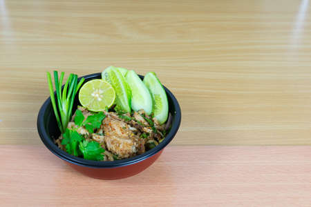 Thai cuisine grilled pork spicy salad, Nam Tok Moo.の写真素材