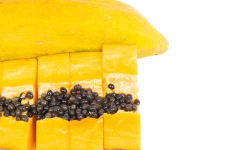ripe papaya isolated on white backgroundの写真素材