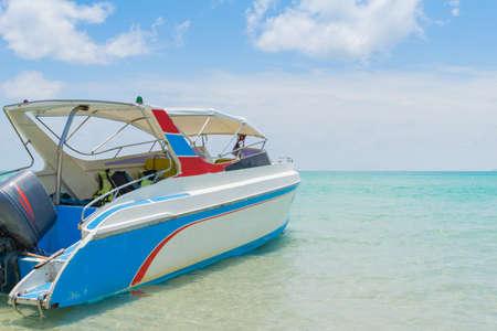 Speed Boat at Sai Kaew Beach and tropical sea in Thailandの写真素材