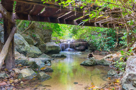 Erawan waterfall in the morning of Kanchanaburi, Thailandの写真素材
