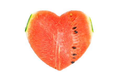heart Watermelon slice isolated on white backgroundの写真素材