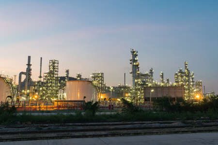 Oil Refinery factory in  evening, Petroleum, petrochemical plantの写真素材