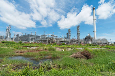 Oil Refinery factory with blue sky, Petroleum, petrochemical plantの写真素材