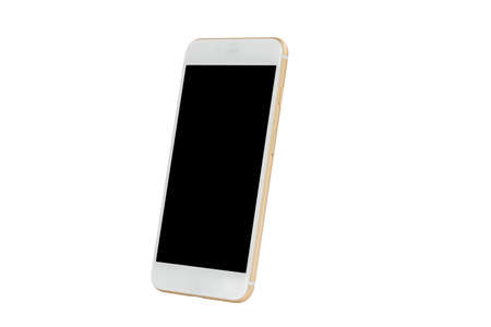 side view of gold mobile phone isolated on white background