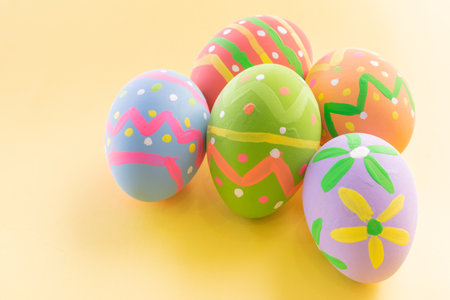 Easter eggs many color and easter backgroundの写真素材