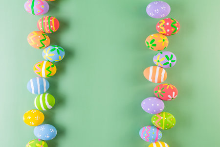 Easter eggs many color and easter backgroundの写真素材