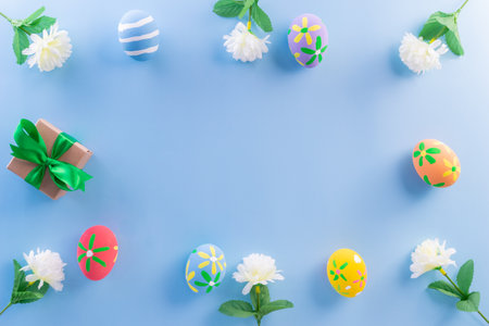Easter eggs many color and easter backgroundの写真素材