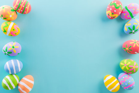 Easter eggs many color and easter backgroundの写真素材