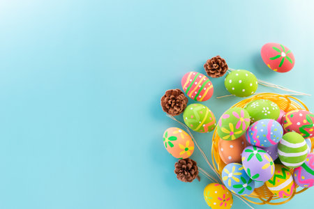 Easter eggs many color and easter backgroundの写真素材