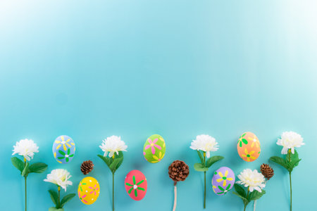 Easter eggs many color and easter backgroundの写真素材