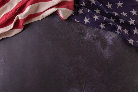 Happy presidents day concept with flag of the United States on dark background for top view conceptの写真素材