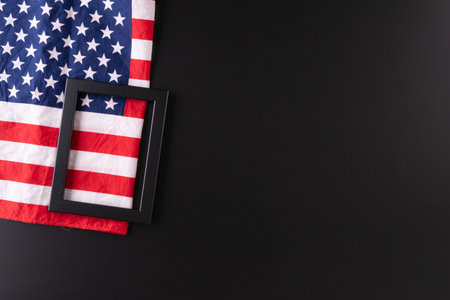 Happy presidents day concept with flag of the United States on dark background for top view concept