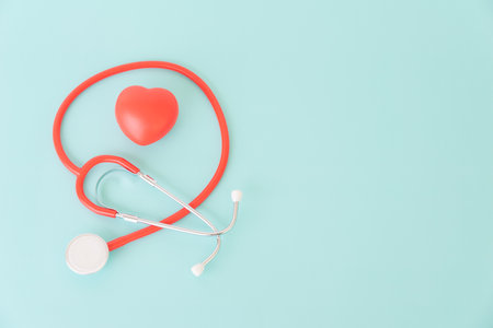 Red heart with doctor physician's stethoscope, World heart health day, doctor day.の写真素材
