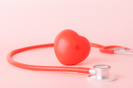 Red heart with doctor physician's stethoscope, World heart health day, doctor day.の写真素材