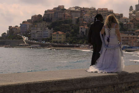 mixed couple weddingの写真素材