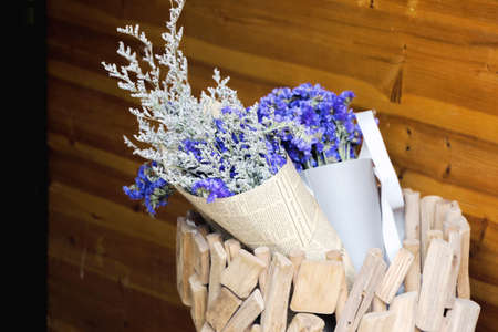 fresh flowers wrapped in paperの写真素材