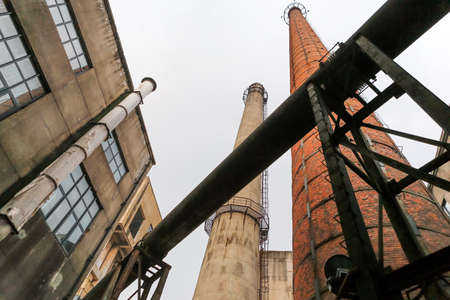 old brick tower in factoryの写真素材