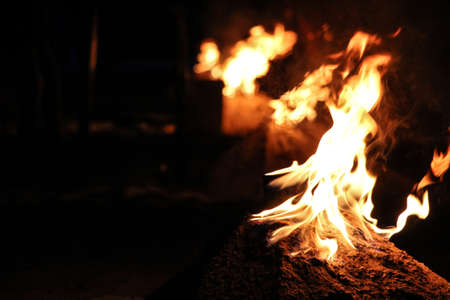 burning bonfire in darkness